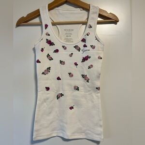 Guess White Tank Top with Roses Size XS